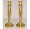 Picture of Antique Gold Finish on Brass Candle Holder with Embossed Base Set/2  | 4.75"Dx12"H |  Item No. 37557