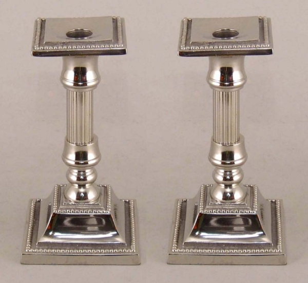 Picture of Nickel Plated Aluminum Candle Holder Square for Pillar or Taper Candle  Set/2 | 4"Sqx8"H |  Item No. 51109