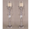 Picture of Aluminum Candle Holder with 6-Hanging Crystal Beads and Glass Shade Set/2 | 5.25"Dx20"H |  Item No. 51654