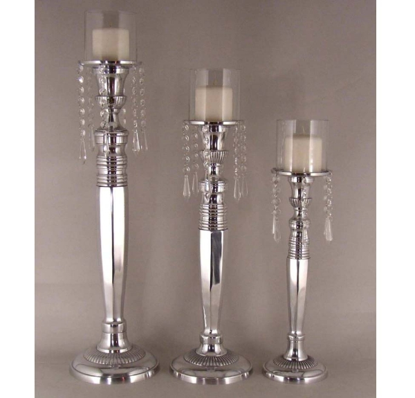Picture of Aluminum Candle Holder with Crystal Beads and Glass Shades Set/3 | 20"-24"-28"High |  Item No. 51651