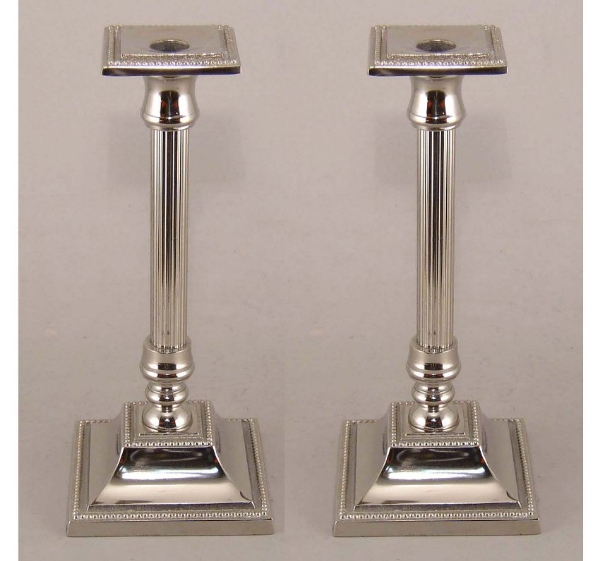 Picture of Nickel Plated Aluminum Candle Holder Square Base for Pillar or Taper Candle  Set/2  | 5"Sqx12"H |  Item No. 51107