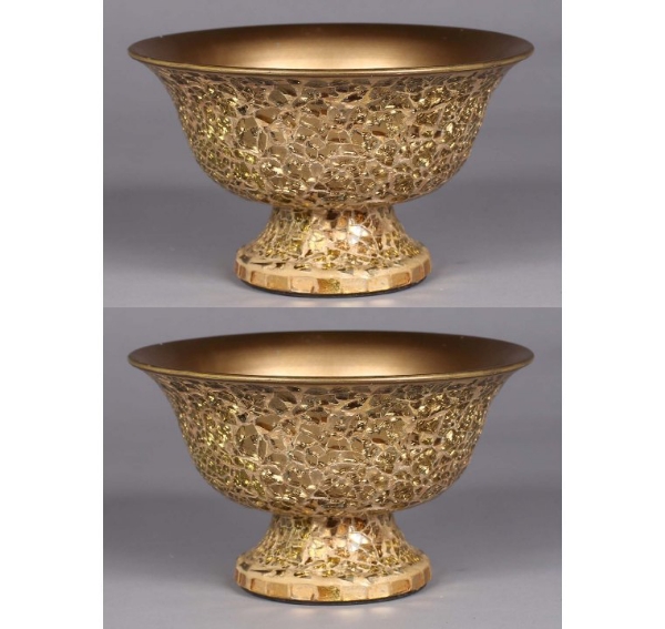 Picture of Gold Mosaic Bowl Compote Vase Revere Shape Set/2 | 8"Dx4.75"H | Item No. 24302