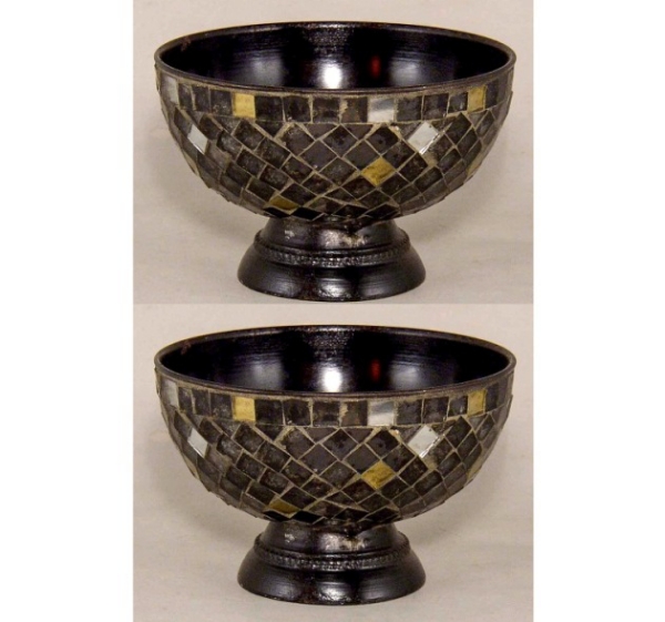 Picture of Black Mosaic Bowl Compote Vase  Round  Set/2  | 6"Dx4"H |  Item No. 35119  FREE SHIPPING
