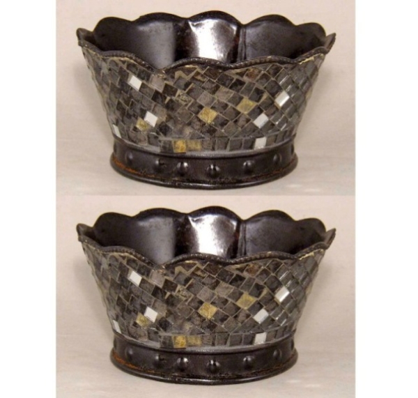 Picture of Black Mosaic Bowl Compote Vase Wavy Top Round  Set/2 | 9"Dx4.5"H |  Item No. 35120