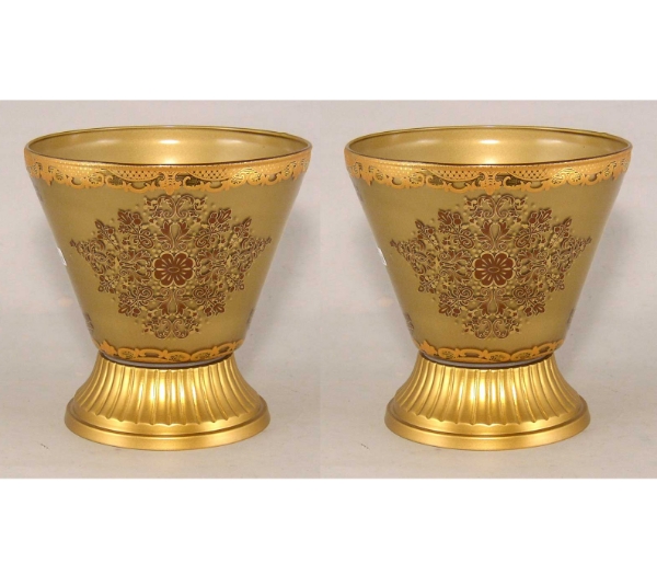 Picture of Gold Bowl Glass Gold Border Metal Base Set/2  | 6"D x 6.25"H |  Item No. 20741B