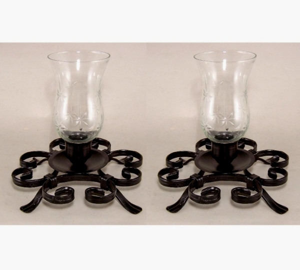 Picture of Wrought Iron Trivet Candle Holder with Cut Glass Shade  Set/2 | 9.5"Wx9"H |  Item No. 00703