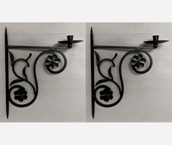 Picture of Wrought Iron Wall Candle Holder for Taper Candle or Peg Votive Set/2 | 11"Wx17"H |  Item No. 00784