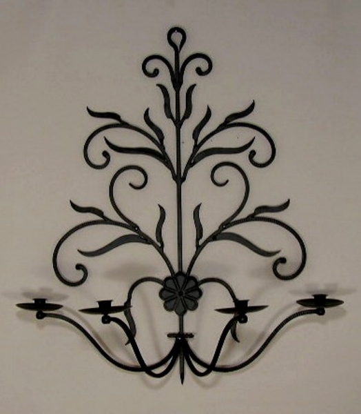 Picture of Ornate Wrought Iron Wall Candle Holder 4-Light for Taper Candle or Peg Votive | 28"Wx31"H |  Item No. 00771