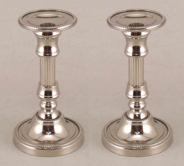 Picture of Candle Holder Nickel Plated Aluminum  Set/2  | 4.25"Dx8"H |  Item No.51106X  SOLD AS IS