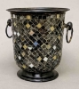Picture of Black Mosaic on Metal Vase with Ring Handles Set/2 | 8"Dx9"H | Item No. 35128
