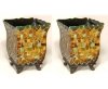 Picture of Multi Color Mosaic on Metal Vase Square 4-Legs  Set/2 | 6"Sqx7.5"H | Item No. 36105