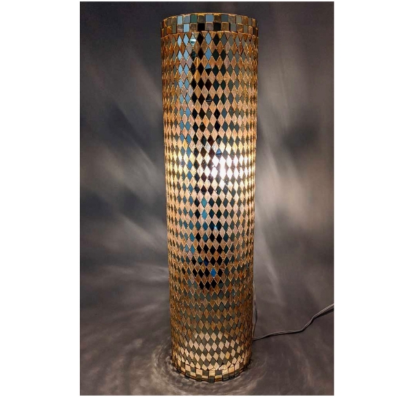 Picture of Gold Vase Mosaic Glass Cylinder with Diamond Shape Gold & Mirror Chips | 6"Dx25"H | Item No. 46211