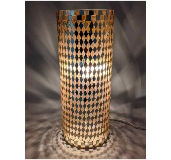 Picture of Gold Vase Mosaic Glass Cylinder with Diamond Shape Gold & Mirror Chips | 6"Dx15.5"H | Item No. 46212