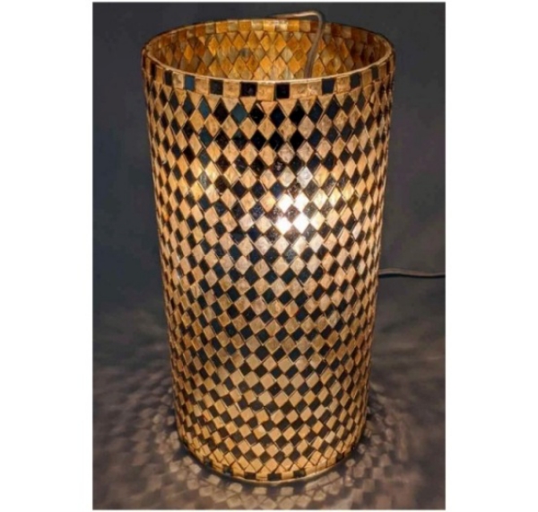 Picture of Gold Vase Mosaic Glass Cylinder with Diamond Shape Gold & Mirror Chips | 5"Dx10"H | Item No. 46213
