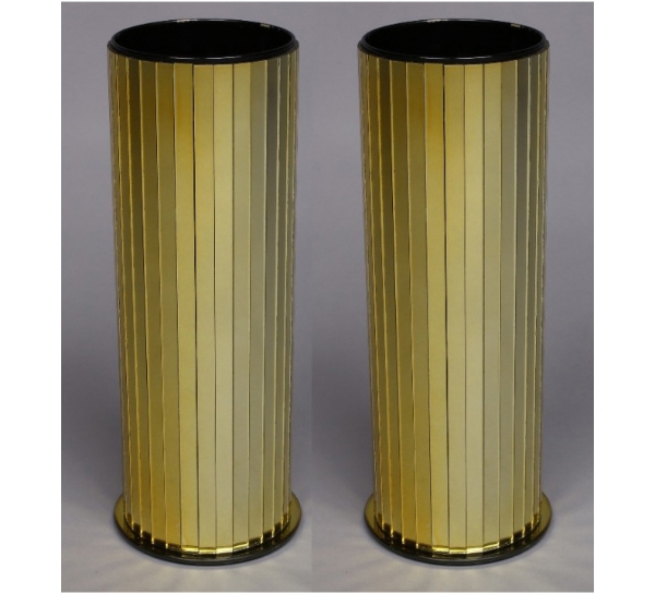 Picture of Gold Vase Cylinder with Gold Mirror Strips Set/2  | 4"Dx12"H |  Item No.16207