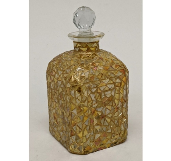 Picture of Gold Decanter Mosaic Bottle with Ball Stopper  | 4"x4"x10"H |  Item No. 66119