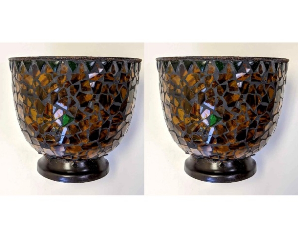 Picture of Multi Color Mosaic on Metal Vase Floral Centerpiece Set/2 | 7.5"Dx6"H | Item No. 36108X SOLD AS IS