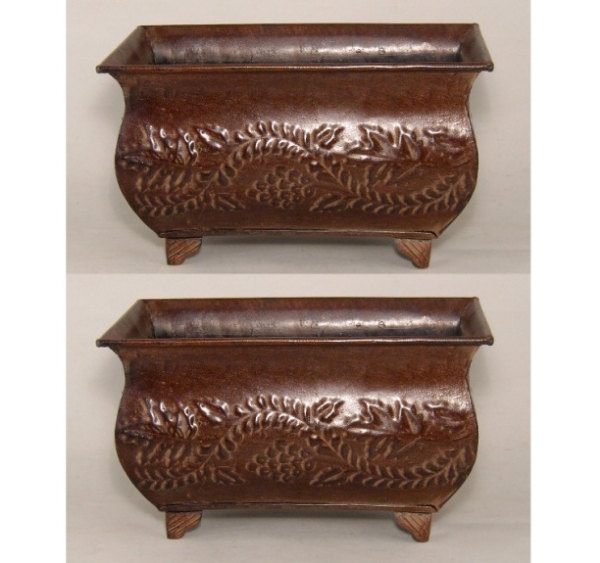 Picture of Dark Brown Rectangle Planter Embossed Footed  Set/2  | 7"x11.5"x7"H |  Item No. 44116M