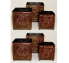 Picture of Dark Brown Square Planter Embossed 4 Ball Feet (Nested 3 sizes)  Set/2 | 6"-7"-8"W |  Item No. 44117