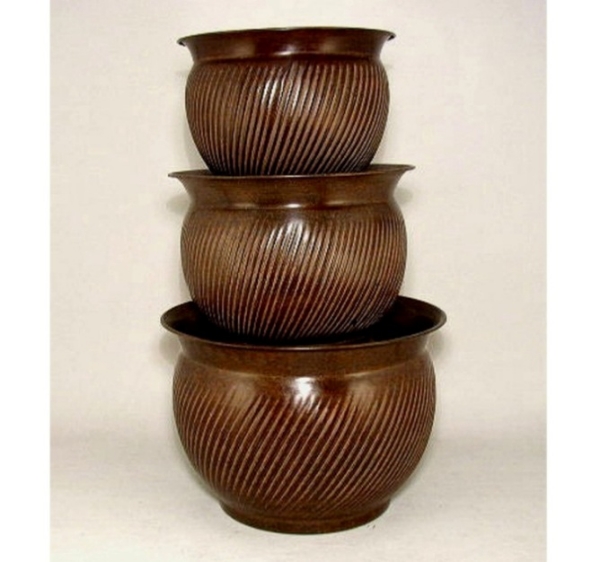 Picture of Dark Brown Metal Tree Planters Swirl Pattern Nested Set/3 | 10"-12"-14"Dia |  Item No. 44146