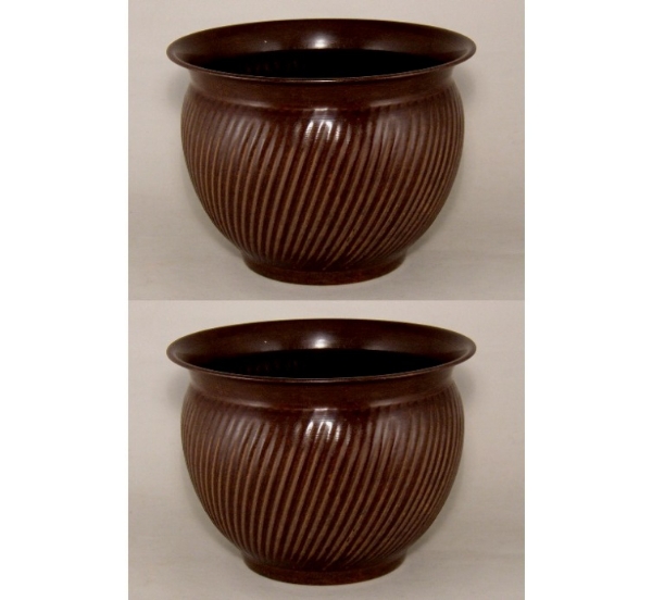 Picture of Metal  Planter with Brown Patina Finish Swirl Surface Lines for Trees Set/2 | 10"D x 8"H |  Item No. 44146S