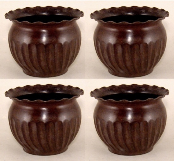 Picture of Metal Planter with Brown Patina Finish Fluted Surface Wavy Rim Set/4 | 7"D x 5"H |  Item No. 44163M