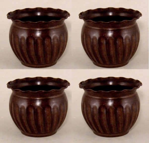 Picture of Metal Planter with Brown Patina Finish Fluted Surface Wavy Rim Set/4 | 5.5"D x 4.5"H |  Item No. 44163S