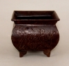 Picture of Square Metal Planter Brown Patina Finish Embossed 4-Legs  Set/2 | 7.5"W x 6.5"H |  Item No. 44435M