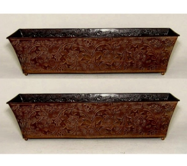 Picture of Metal Window Planter with Embossed Front and Back Panel and 4-Ball Feet Set/2 | 6"W x 24"L x 6"H |  Item No. 44450