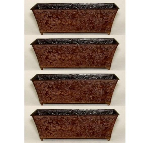 Picture of Metal Window Planter with Embossed Front and Back Panel and 4-Ball Feet Set/4 | 6"W x 18"L x 6"H |  Item No. 44695