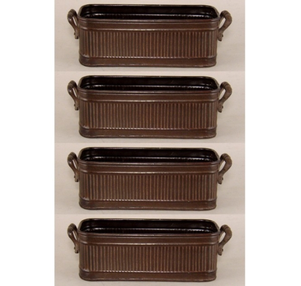 Picture of Brown Finish Metal Window Planter Ribbed  with Handles  Set/4 | 4"W x 10"L x 3.5"H | Item No. 44490S