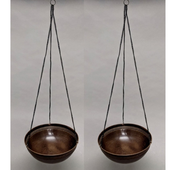 Picture of Half Round Metal  Hanging Planter Brown Finish 3-Metal Chains  Set/2  | 10"Dia x 4"Deep x 20"Long  |  Item No. 44330