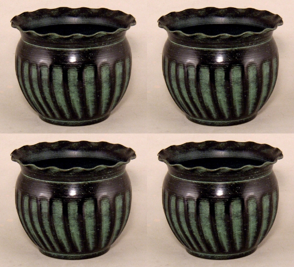 Picture of Metal Planter with Green Patina Finish Fluted Surface Wavy Rim Set/4 | 5.5"D x 4.5"H |  Item No. 59163S
