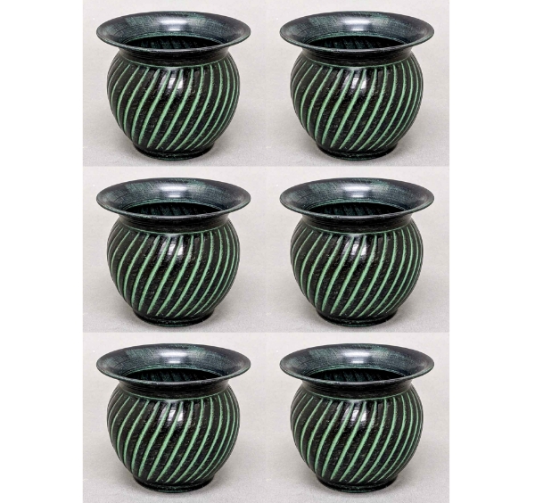 Picture of Green Metal Planter Swirl Surface Lines Set/6  | 4.5"D x 4"H |  Item No. 59165