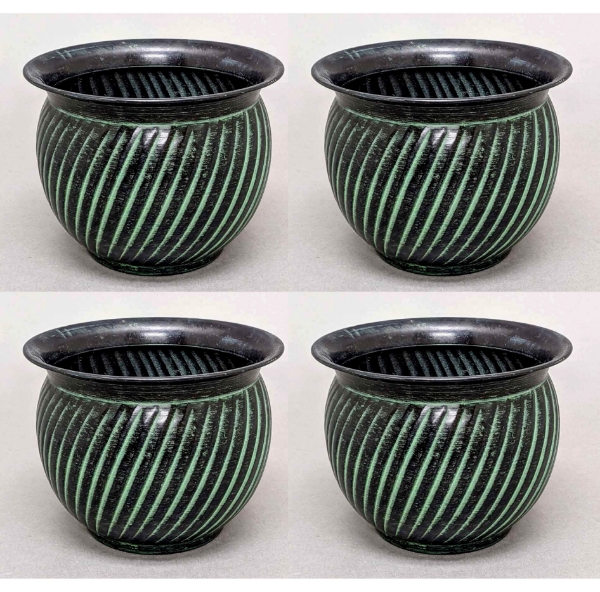 Picture of Metal Planter Green Patina Swirl Surface Round Set/4  | 6.5"D x 4.5"H |  Item No. 59166