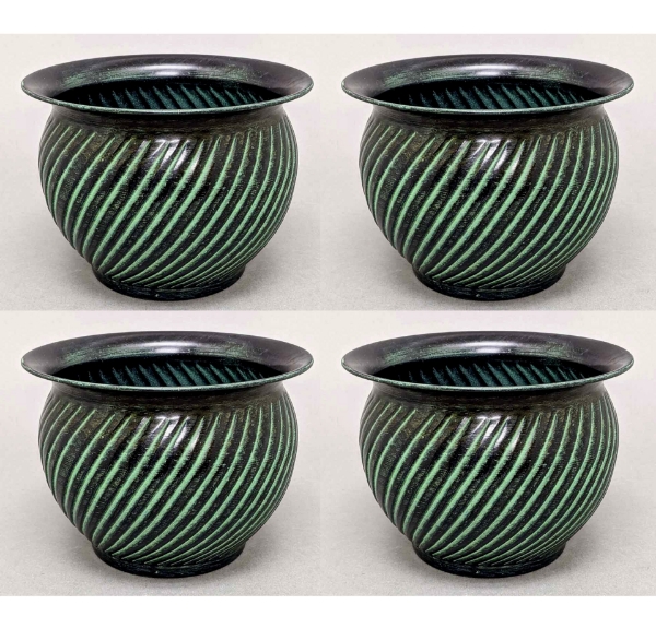 Picture of Green Metal Planter Swirl Surface Round Set/4  | 7"D x 5"H |  Item No. 59167