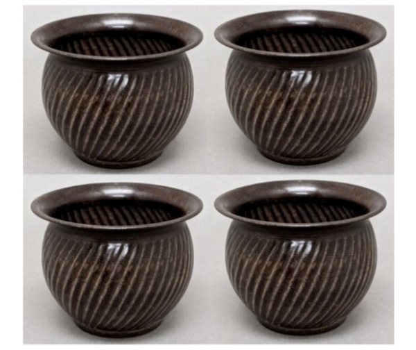 Picture of Metal  Planter Brown Patina Swirl Surface Round Set/4  | 6.5"D x 4.5"H |  Item No. 44166