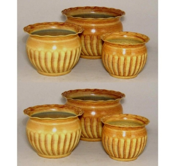 Picture of Earth Tone Patina Finish on Metal Planters Swirl  3-Nested Sizes  Set/2 | 5.5"-7"-8.5"D |  Item No. 53163