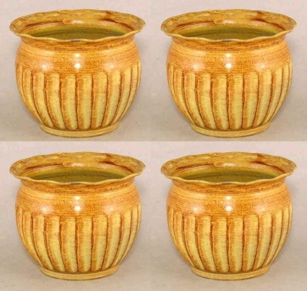Picture of Metal Planter with Earth Tone Patina Finish Fluted Surface Wavy Rim Set/4 | 5.5"D x 4.5"H |  Item No. 53163S