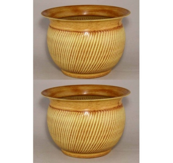 Picture of Earth Tone Patina Finished Metal Planter Swirl Pattern  for Tree  Set/2 | 12"D x 9"H |  Item No. 53146M