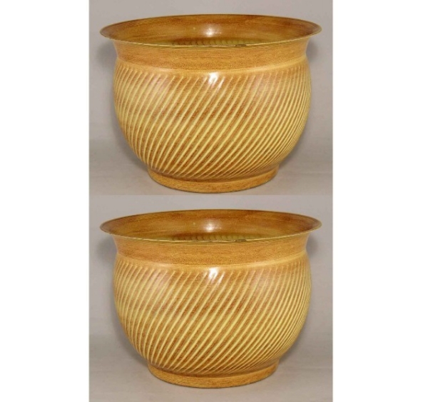 Picture of Earth Tone Patina Finish on Metal Planter Swirl Lines  for Silk Trees Set/2  | 14"D x 10"H |  Item No. 53146L