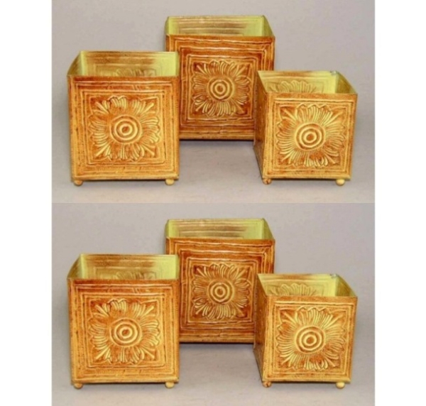Picture of Earth Tone Square Planter Embossed 4 Ball Feet (Nested 3 sizes)  Set/2 | 6"-7"-8"W |  Item No. 53117