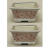 Picture of Red Floral Print on White Ceramic Planter Square Set/2  | 7.5"W  x 4"H |  Item No. 71413L