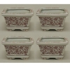 Picture of Red Floral Print on White Ceramic Planter Square Set/4  | 4.5"W x 3.25"H |  Item No. 71413S