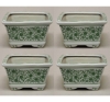 Picture of Green Floral Print on White Ceramic Planter Square Set/4  | 6"W x 3.5"H |  Item No. 71313M