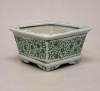 Picture of Set/4 White Ceramic Planter GREEN Floral Print Square | 6"W x 3.5"H |  Item No. 71313M