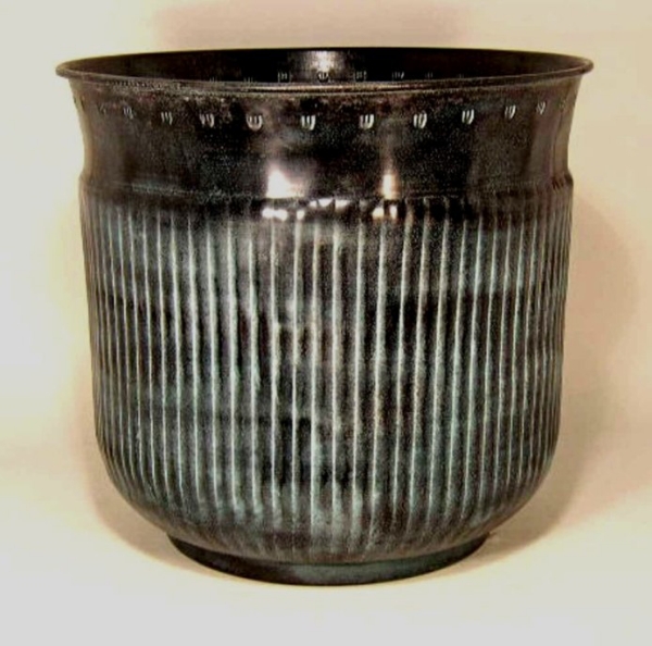 Picture of Planter Round with Fluted Lines For Silk Tree Dark Blue Patina on Brass  | 16"Dx15"H |  Item No. 58168