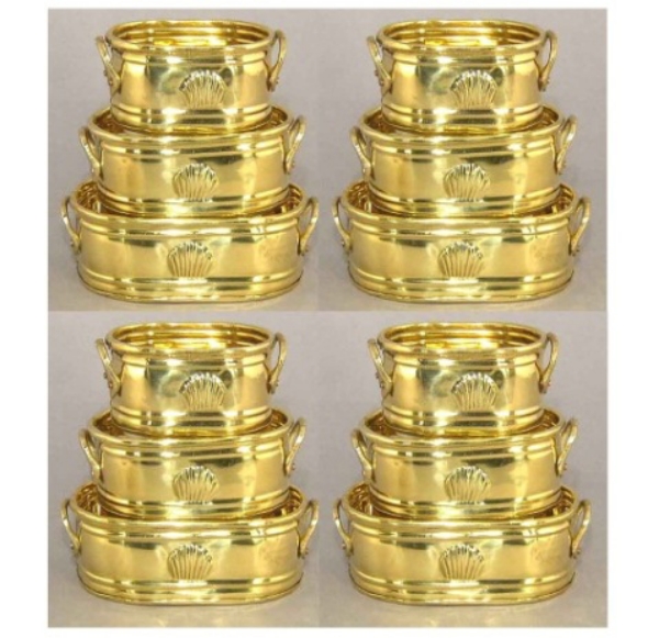 Picture of Planter Brass Oval Embossed Shell Handles 3 Nested sizes  Set/4 |4"-4.5"-5"L x 2"H|  Item No. 02812