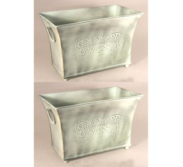 Picture of Planter Rectangle with Ring Handles Embossed Sage Green Set/2  | 7"x11.5"x7"H |  Item No. 56255