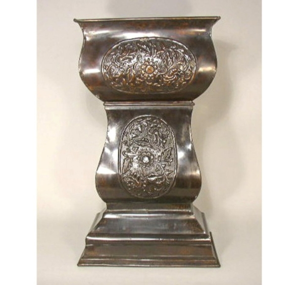 Picture of Bronze Patina Finish on Brass Planter Embossed on Pedestal Base  | 9" x 16" x 28"H |  Item No. 76167